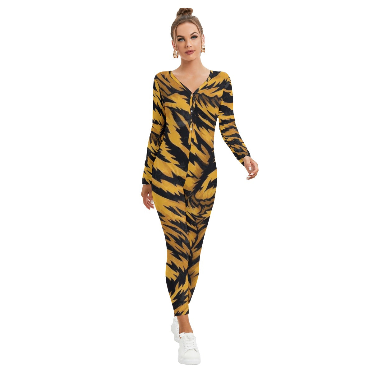 All-Over Print Women's Plunging Neck Jumpsuit