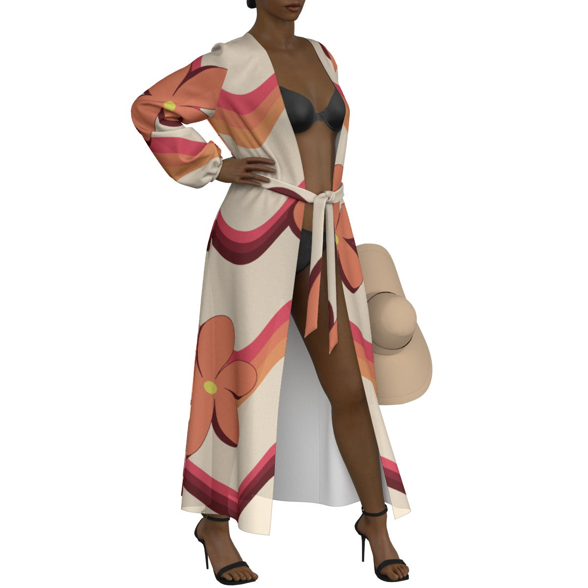 All-Over Print Women's Lace-up Chiffon Robe