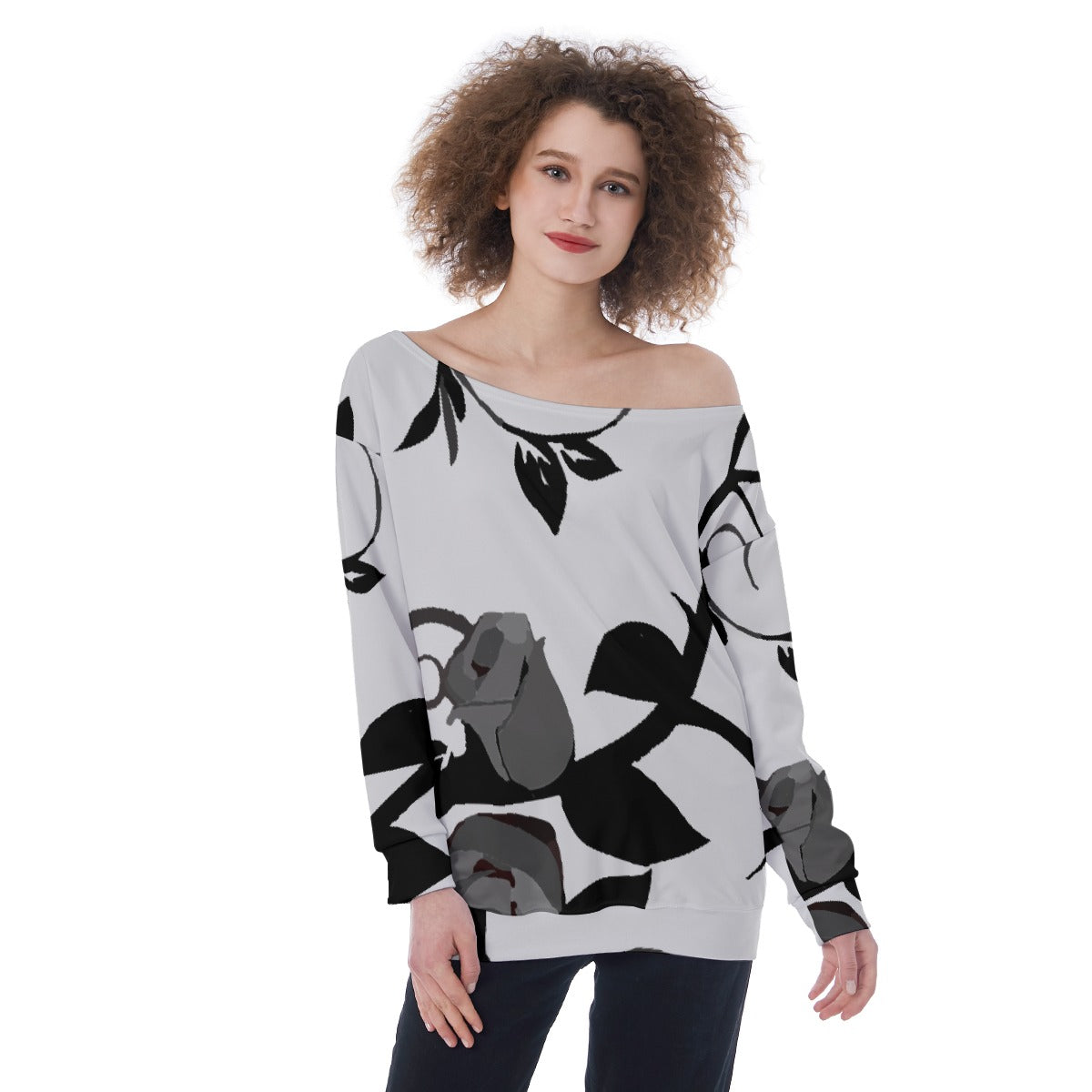 All-Over Print Oversized Women's Off-Shoulder Sweatshirt
