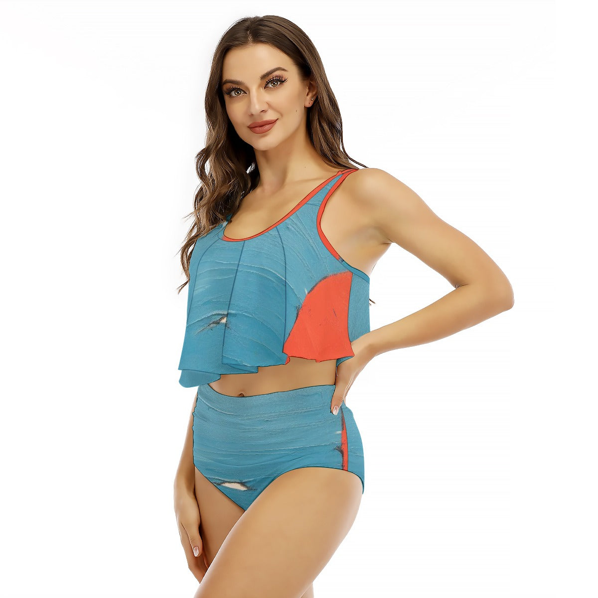 All-Over Print Women's Ruffled Vest Bikini Swimsuit