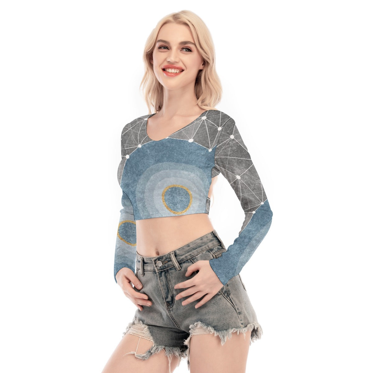 All-Over Print Women's Back Hollow T-shirt With Strap