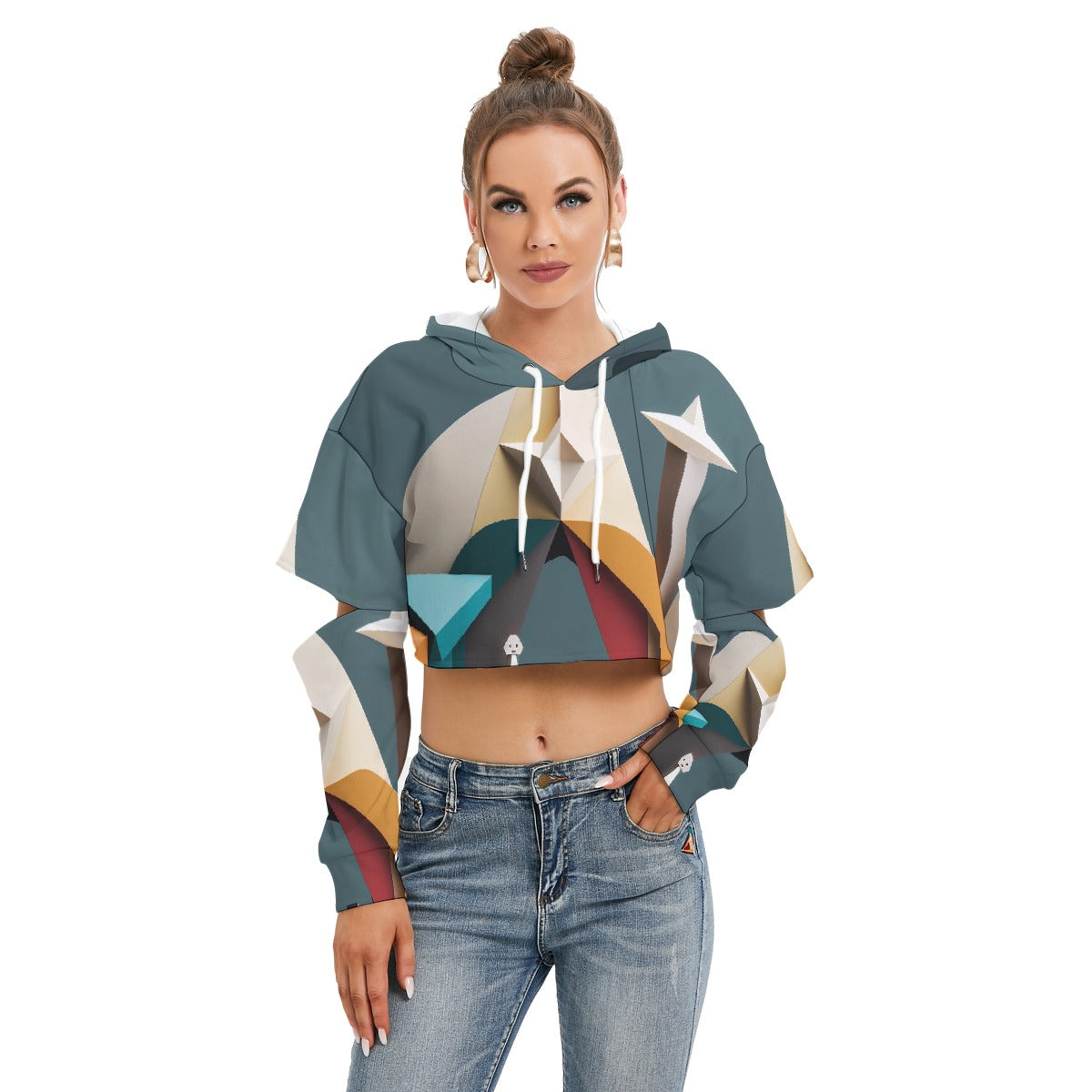 All-Over Print Women's Heavy Fleece Hoodie With Hollow Out Sleeve