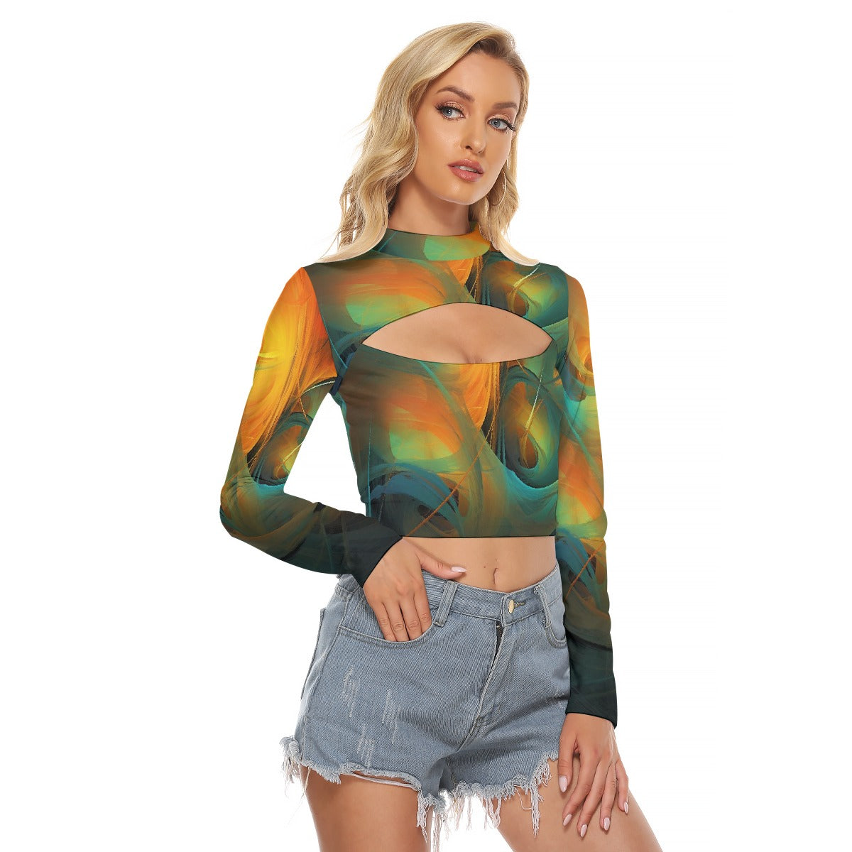 All-Over Print Women's Hollow Chest Keyhole Tight Crop Top