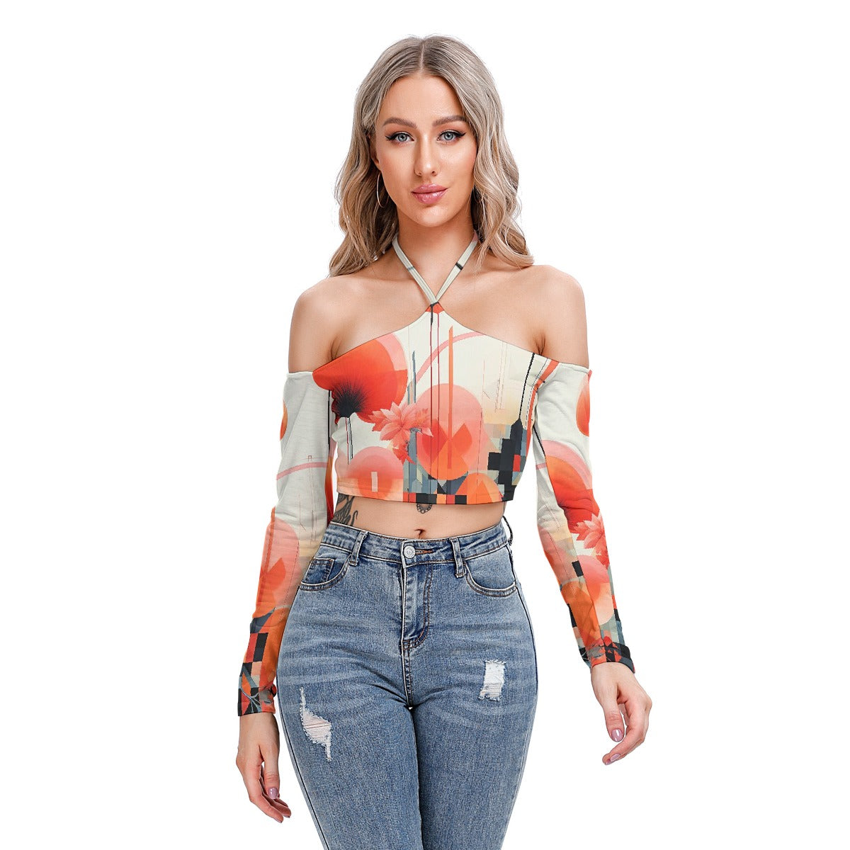 All-Over Print Women's Halter Lace-up Top