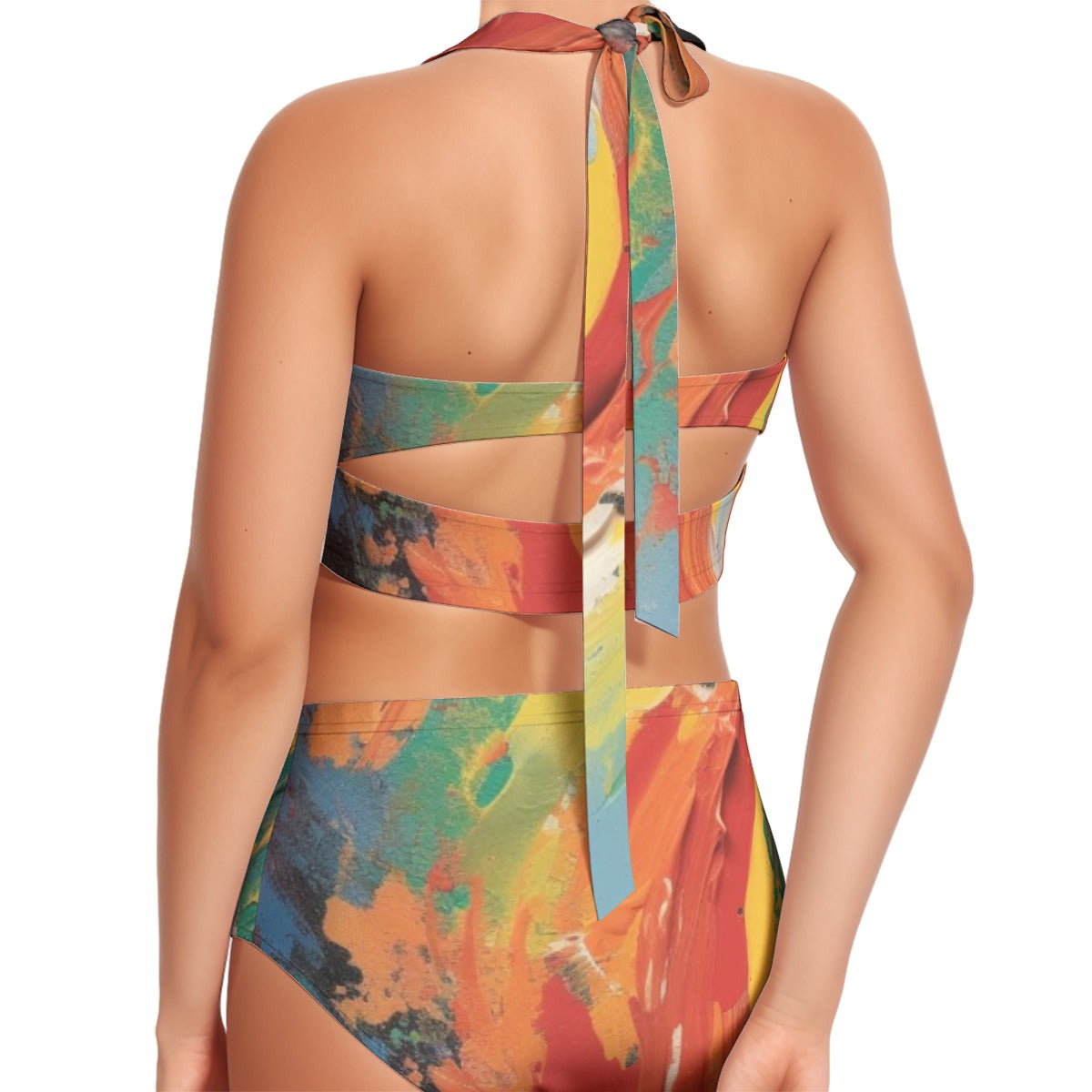 All-Over Print Women's Swimsuit Set With Halter