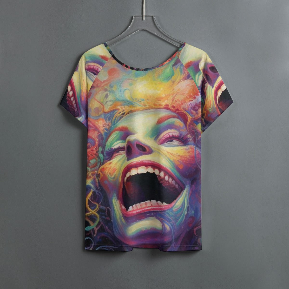 All-Over Print Women's Round Neck T-shirt With Raglan Sleeve