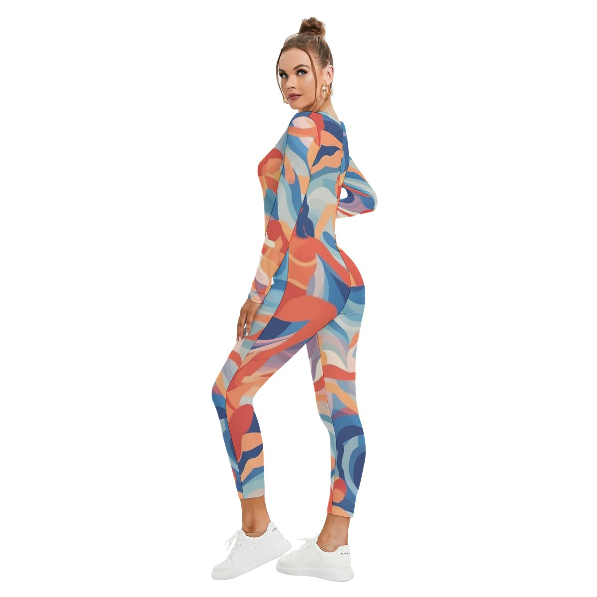 All-Over Print Women's Plunging Neck Jumpsuit