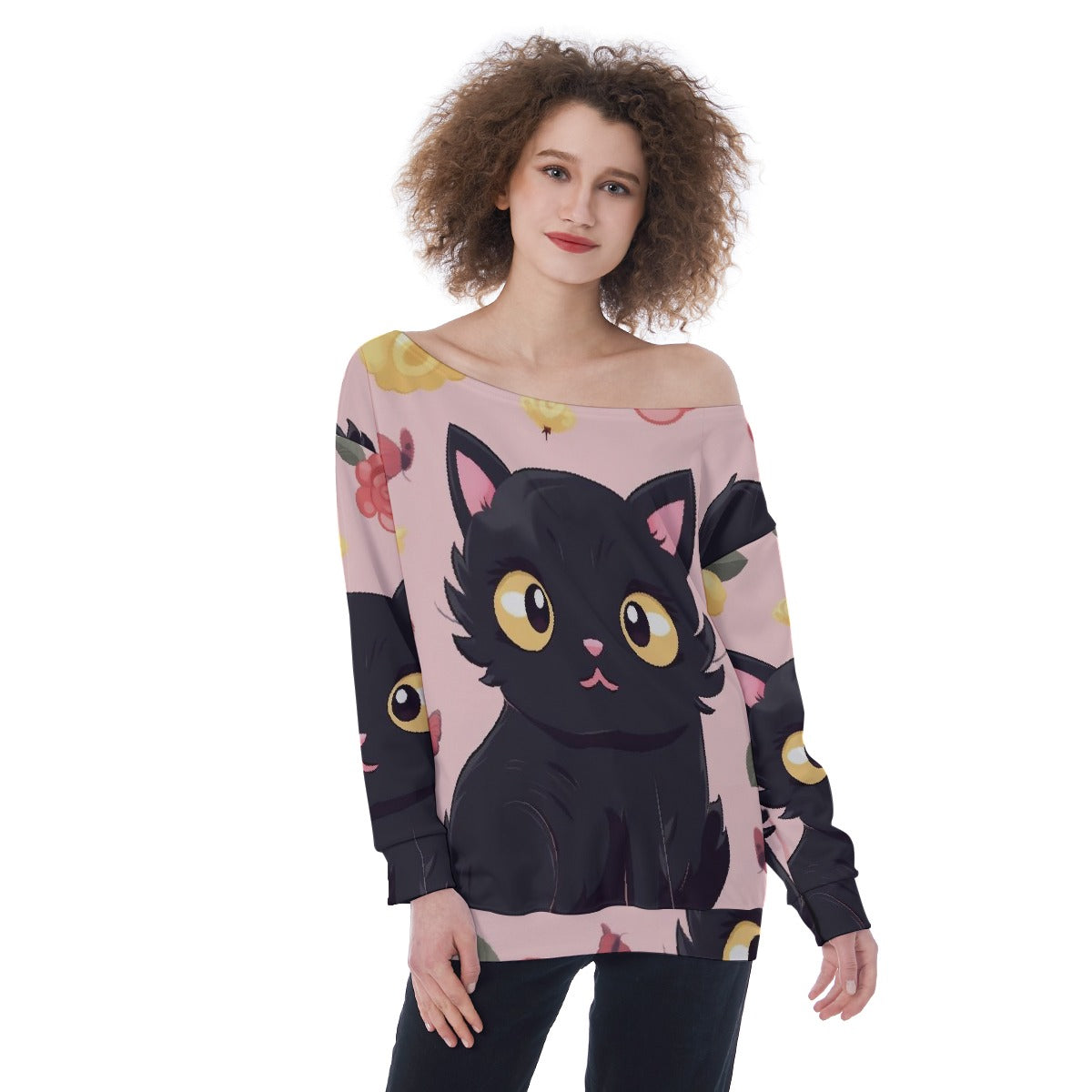 All-Over Print Oversized Women's Off-Shoulder Sweatshirt