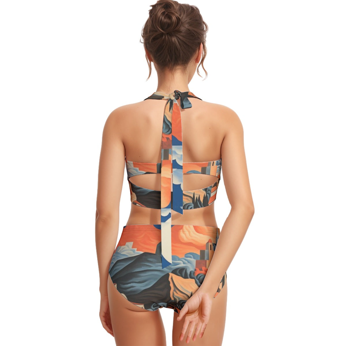 All-Over Print Women's Swimsuit Set With Halter