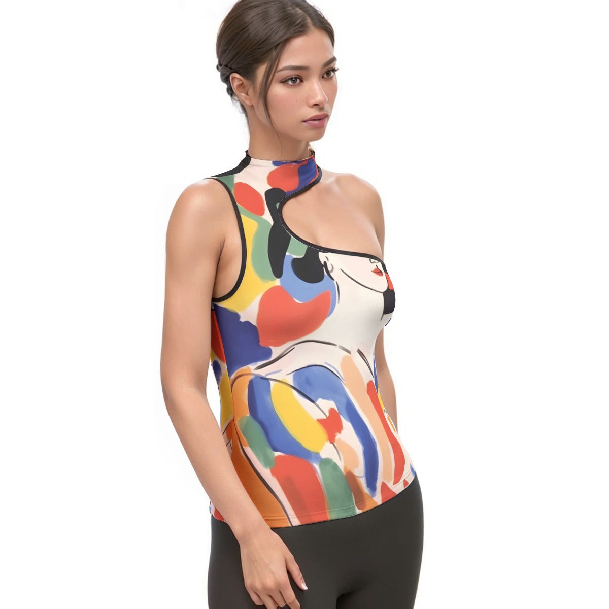 All-Over Print Women's Halter Sleeveless Asymmetrical Tank Top