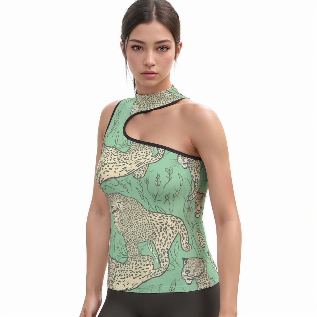 All-Over Print Women's Halter Sleeveless Asymmetrical Tank Top