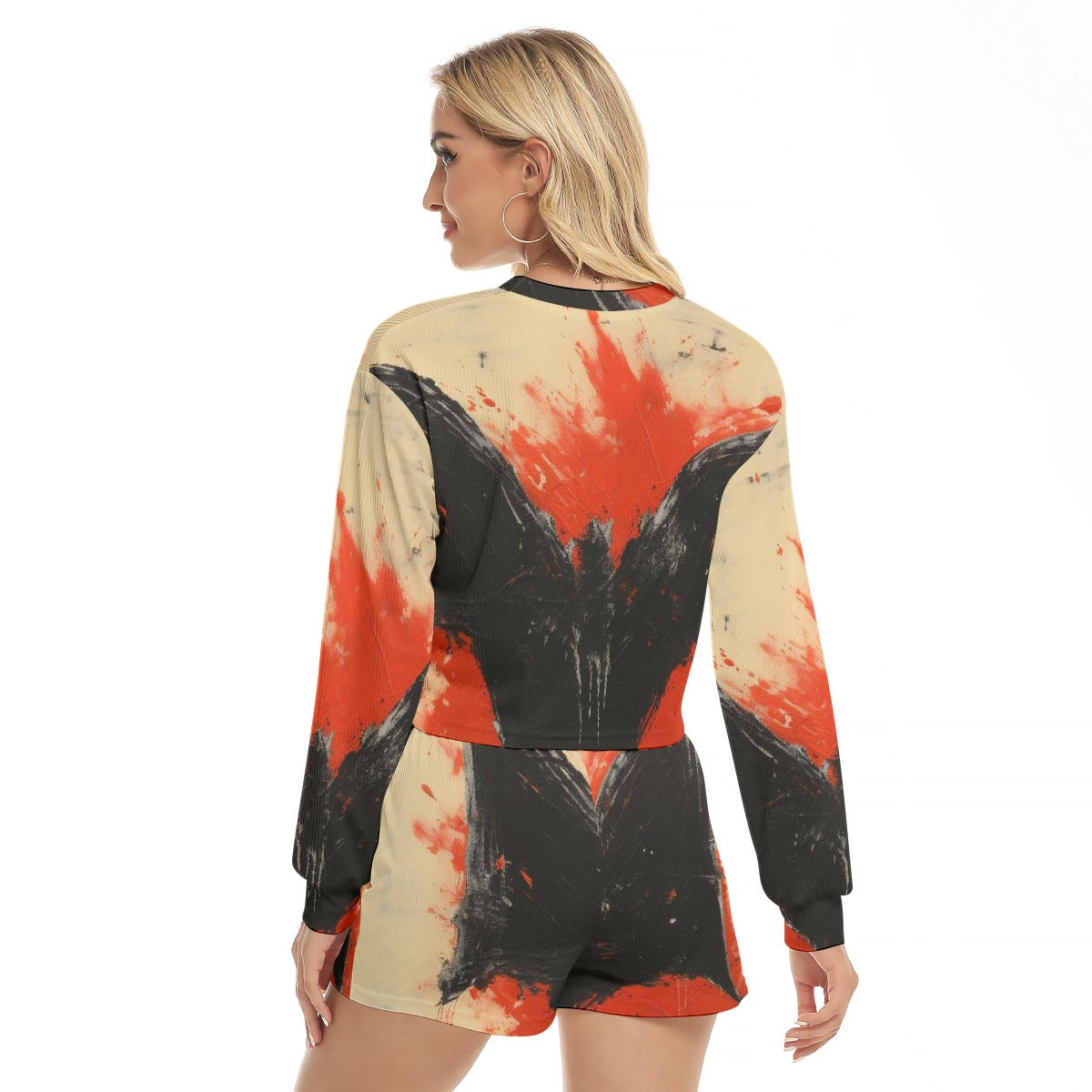 All-Over Print Women's Short Sweatshirt And Pants Suit