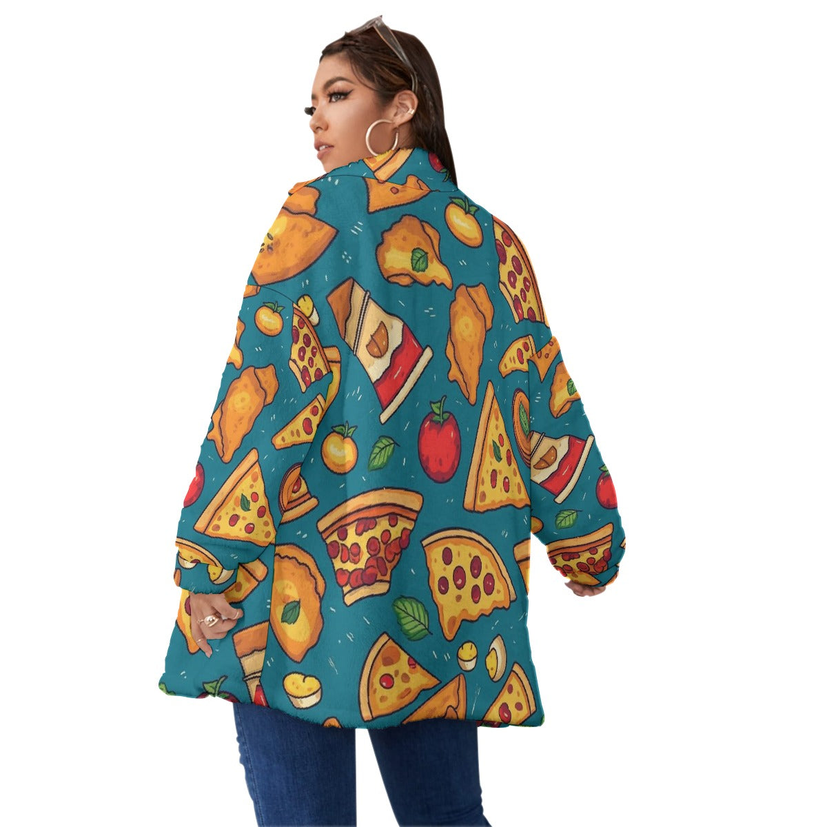 All-Over Print Unisex Borg Fleece Stand-up Collar Coat With Zipper Closure(Plus Size)