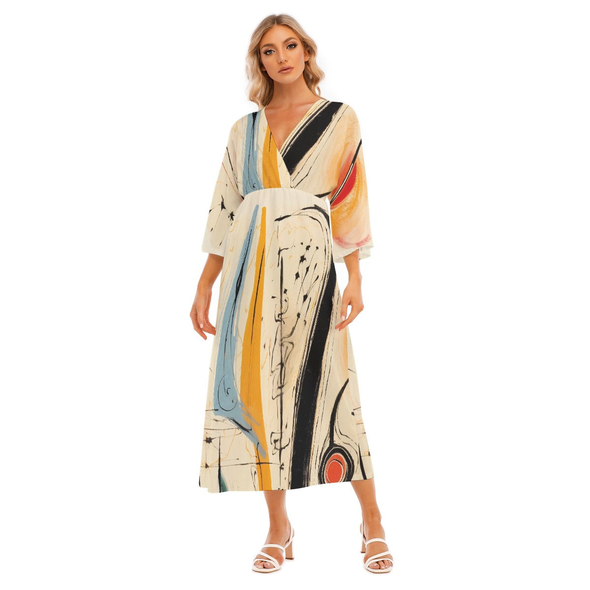 All-Over Print Women's Mid-Sleeve Long Dress