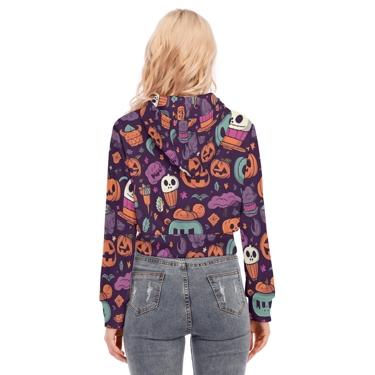 All-Over Print Women's Crop Top Hoodie With Zipper Closure