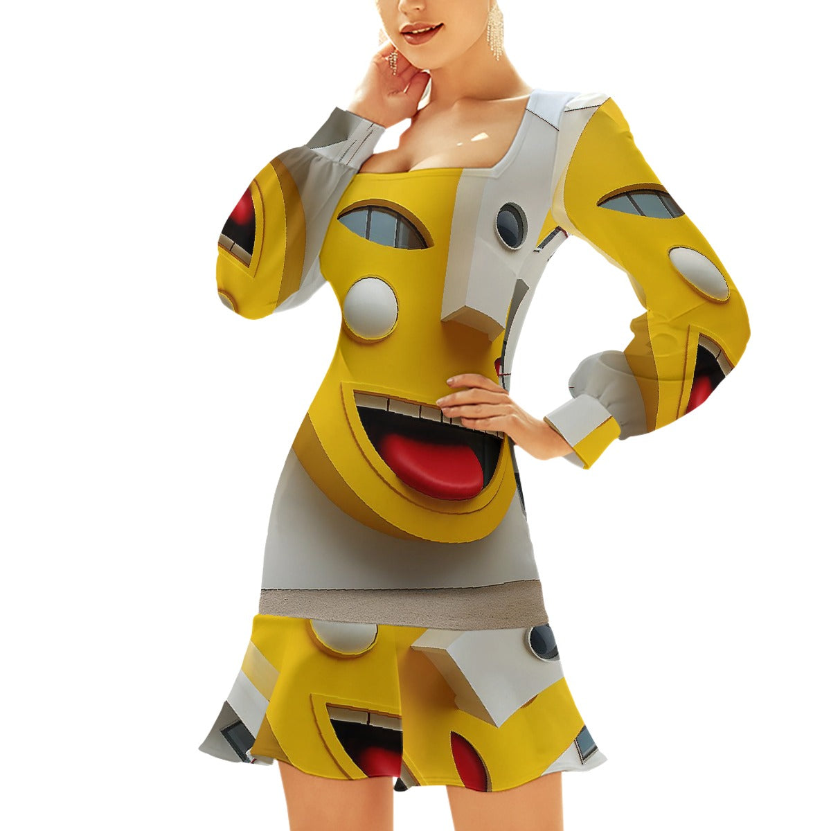 All-Over Print Women's Ruffle Hem Skinny Dress