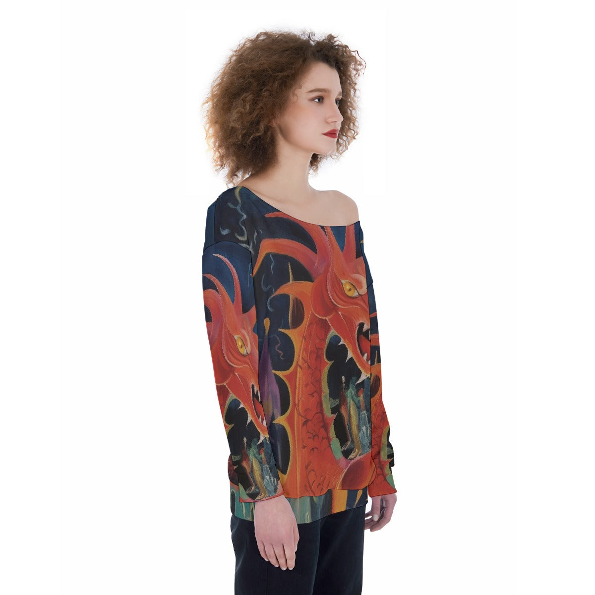 All-Over Print Oversized Women's Off-Shoulder Sweatshirt