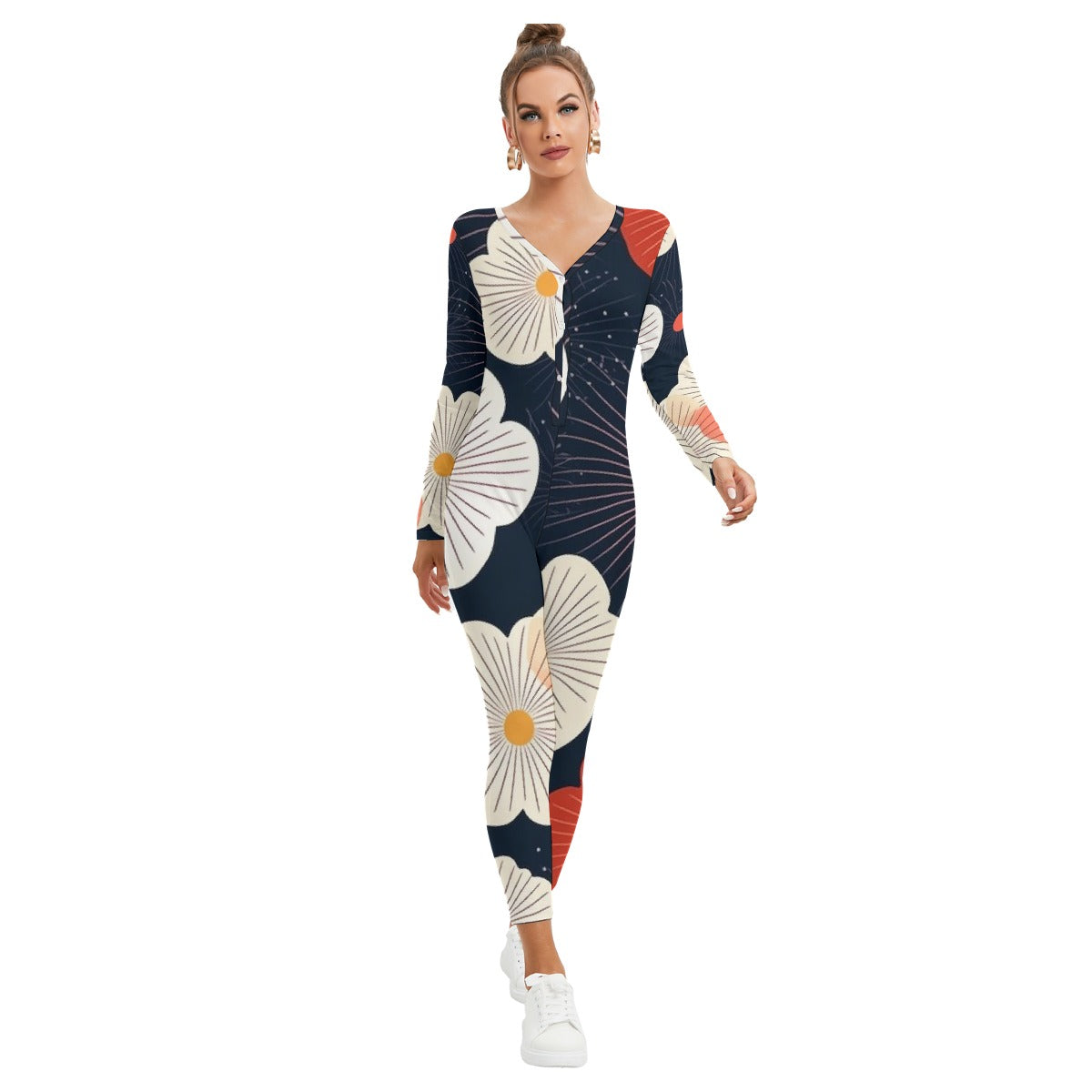 All-Over Print Women's Plunging Neck Jumpsuit
