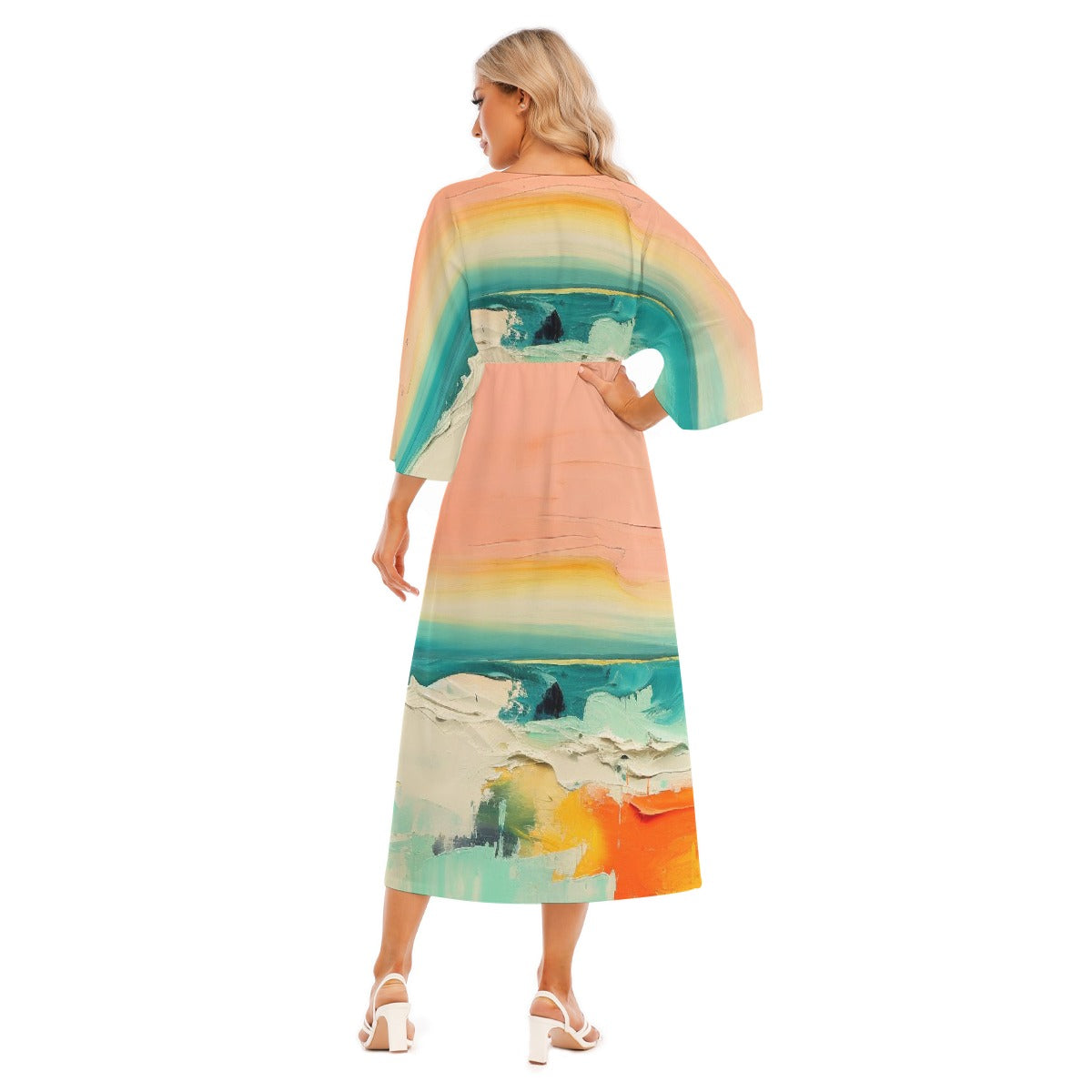 All-Over Print Women's Mid-Sleeve Long Dress