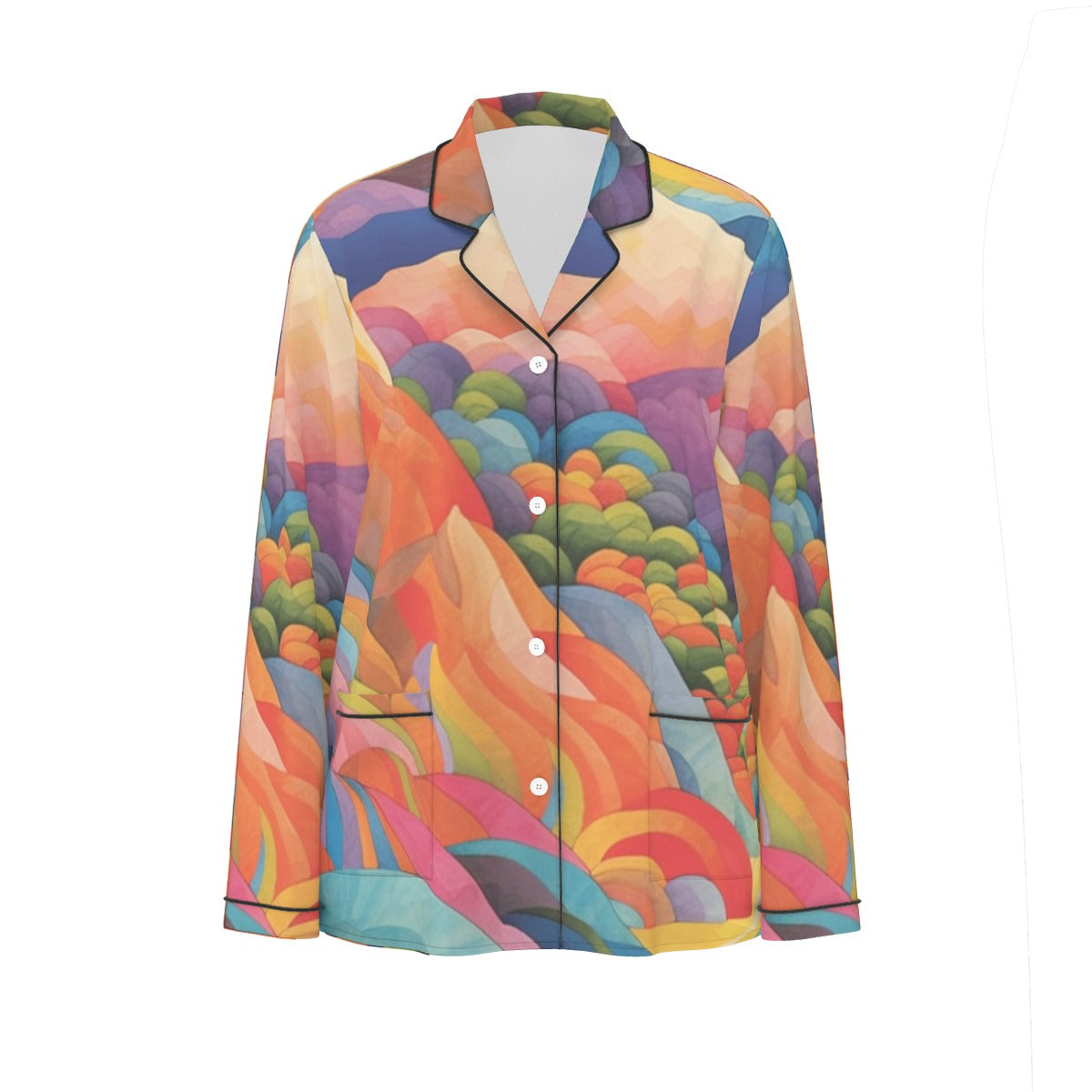 All-Over Print Women's Long Sleeve Pajama Set With Black Contrast Piping