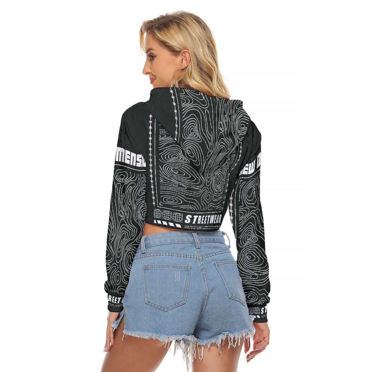 All-Over Print Women's Crop Top Hoodie|Velvet
