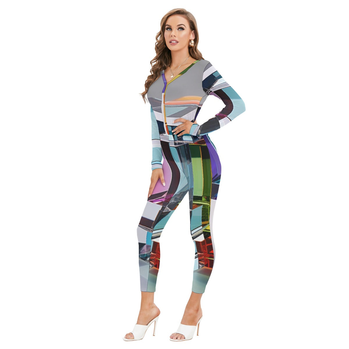 All-Over Print Women's Plunging Neck Jumpsuit