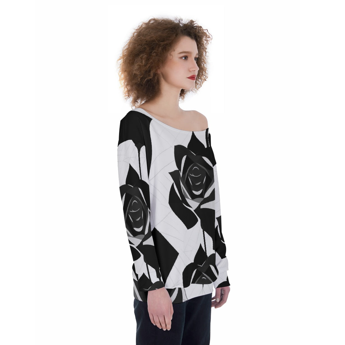 All-Over Print Oversized Women's Off-Shoulder Sweatshirt