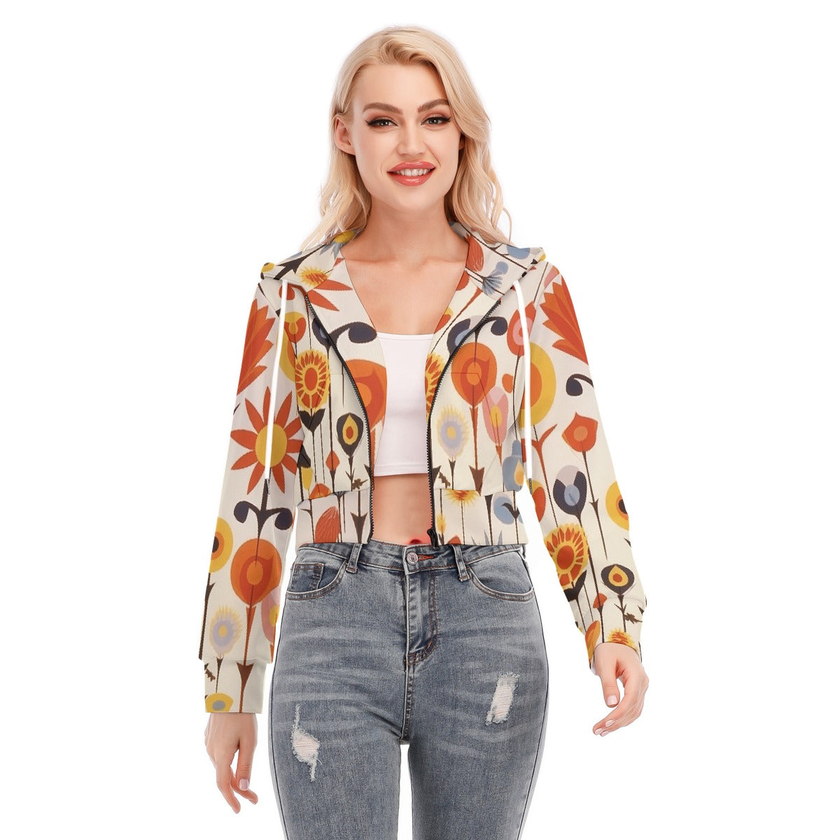 All-Over Print Women's Crop Top Hoodie With Zipper Closure