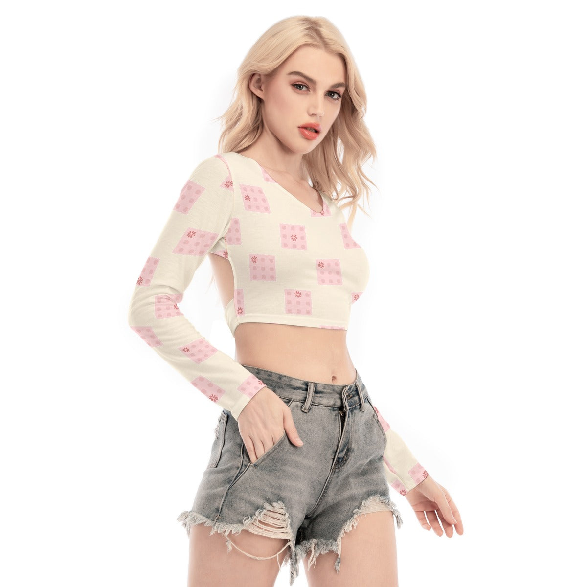 All-Over Print Women's Back Hollow T-shirt With Strap