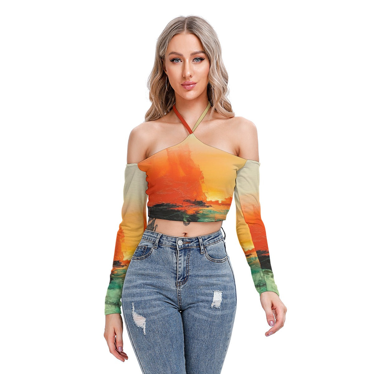 All-Over Print Women's Halter Lace-up Top