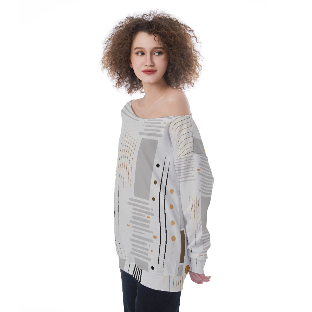 All-Over Print Oversized Women's Off-Shoulder Sweatshirt