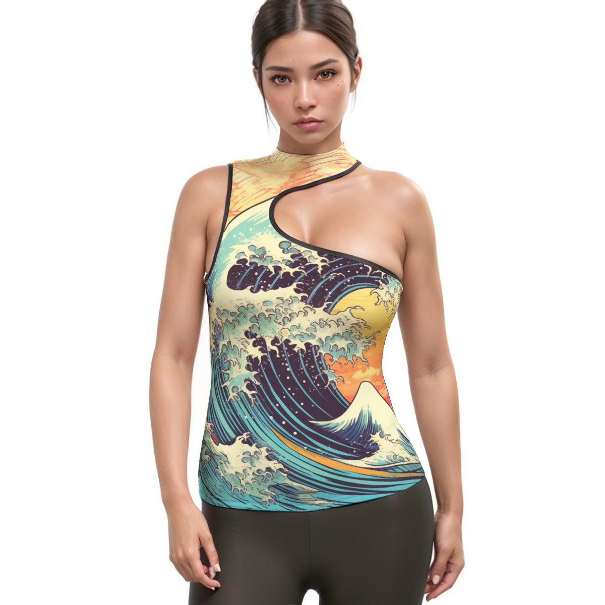 All-Over Print Women's Halter Sleeveless Asymmetrical Tank Top