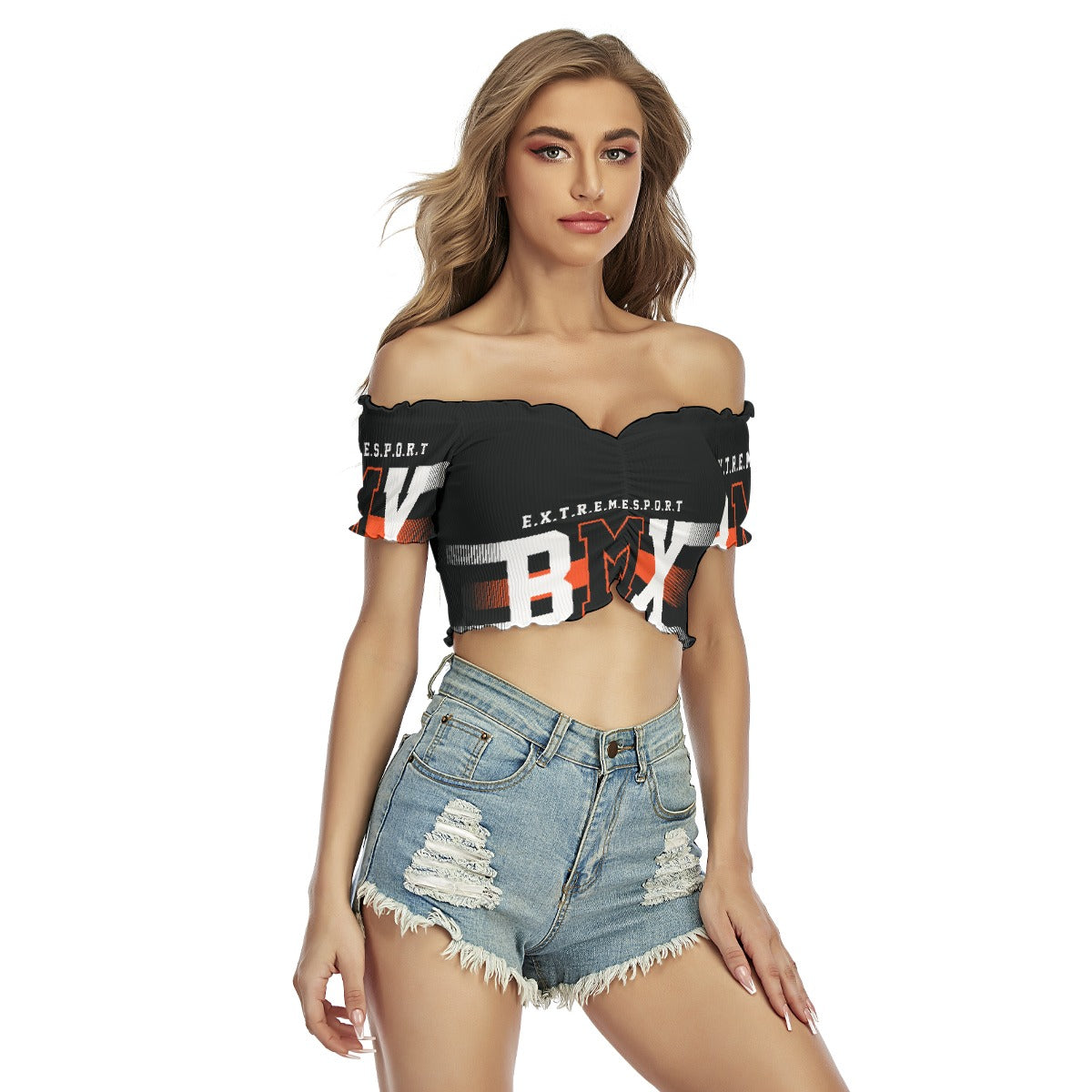 All-Over Print Women's One-shoulder Off-the-navel Short Sleeve T-shirt