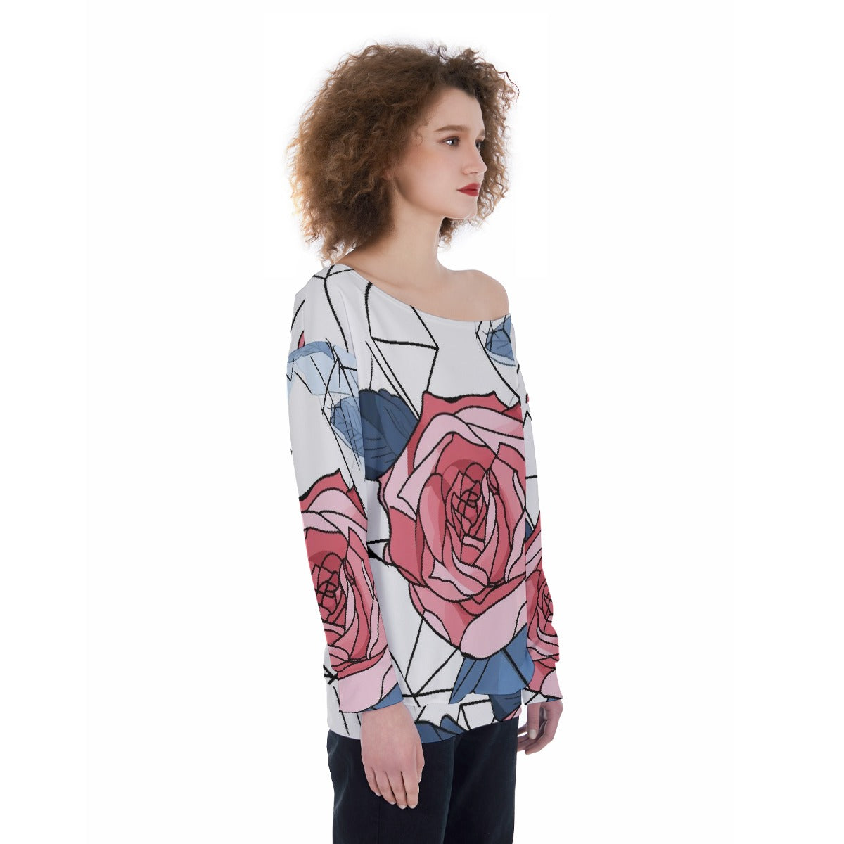 All-Over Print Oversized Women's Off-Shoulder Sweatshirt