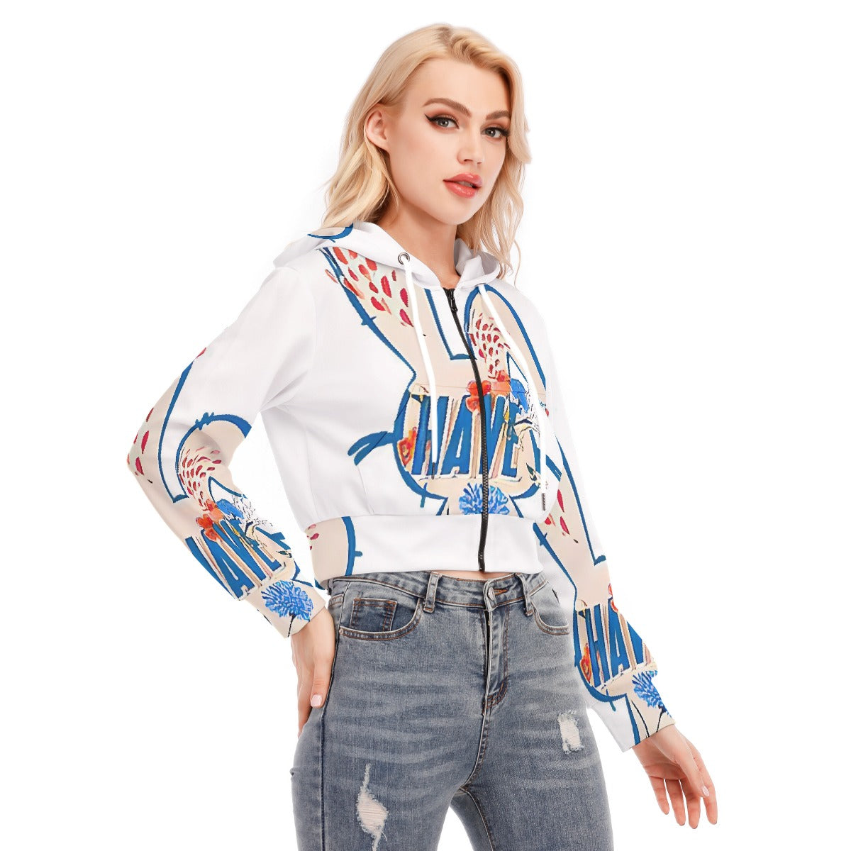 All-Over Print Women's Crop Top Hoodie With Zipper Closure