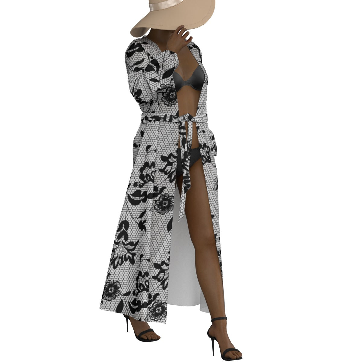 All-Over Print Women's Lace-up Chiffon Robe