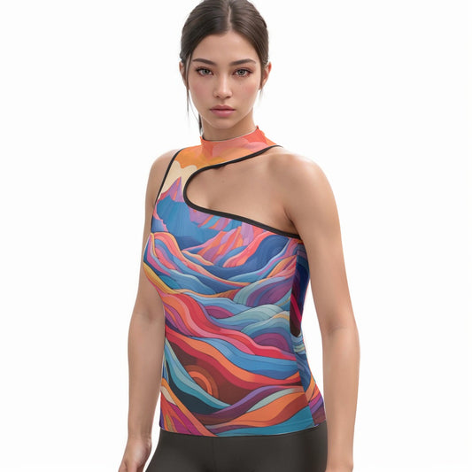 All-Over Print Women's Halter Sleeveless Asymmetrical Tank Top