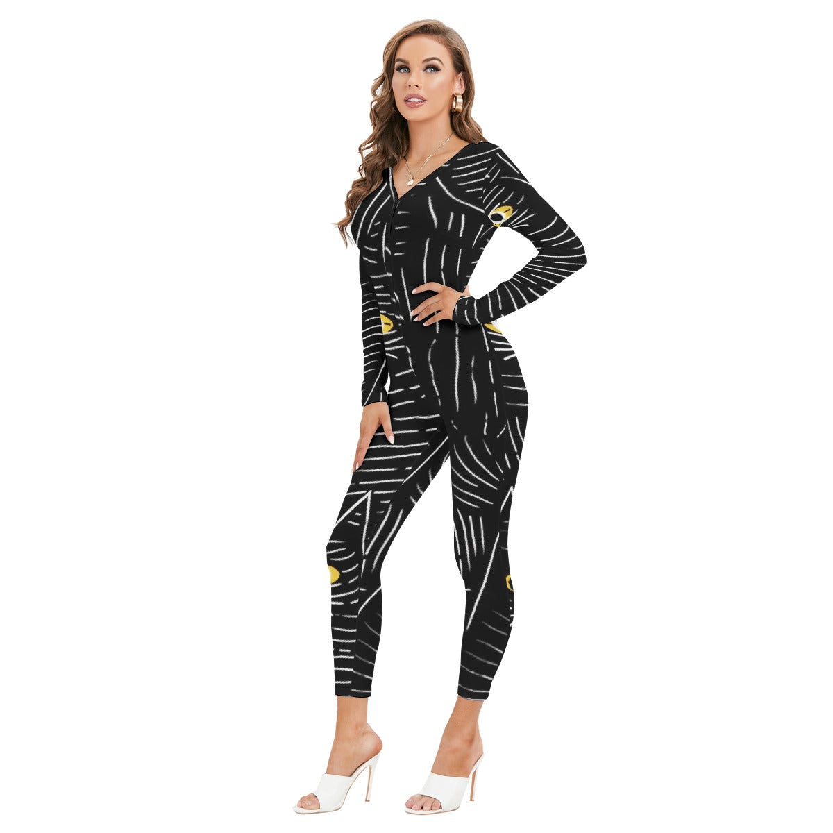 All-Over Print Women's Plunging Neck Jumpsuit