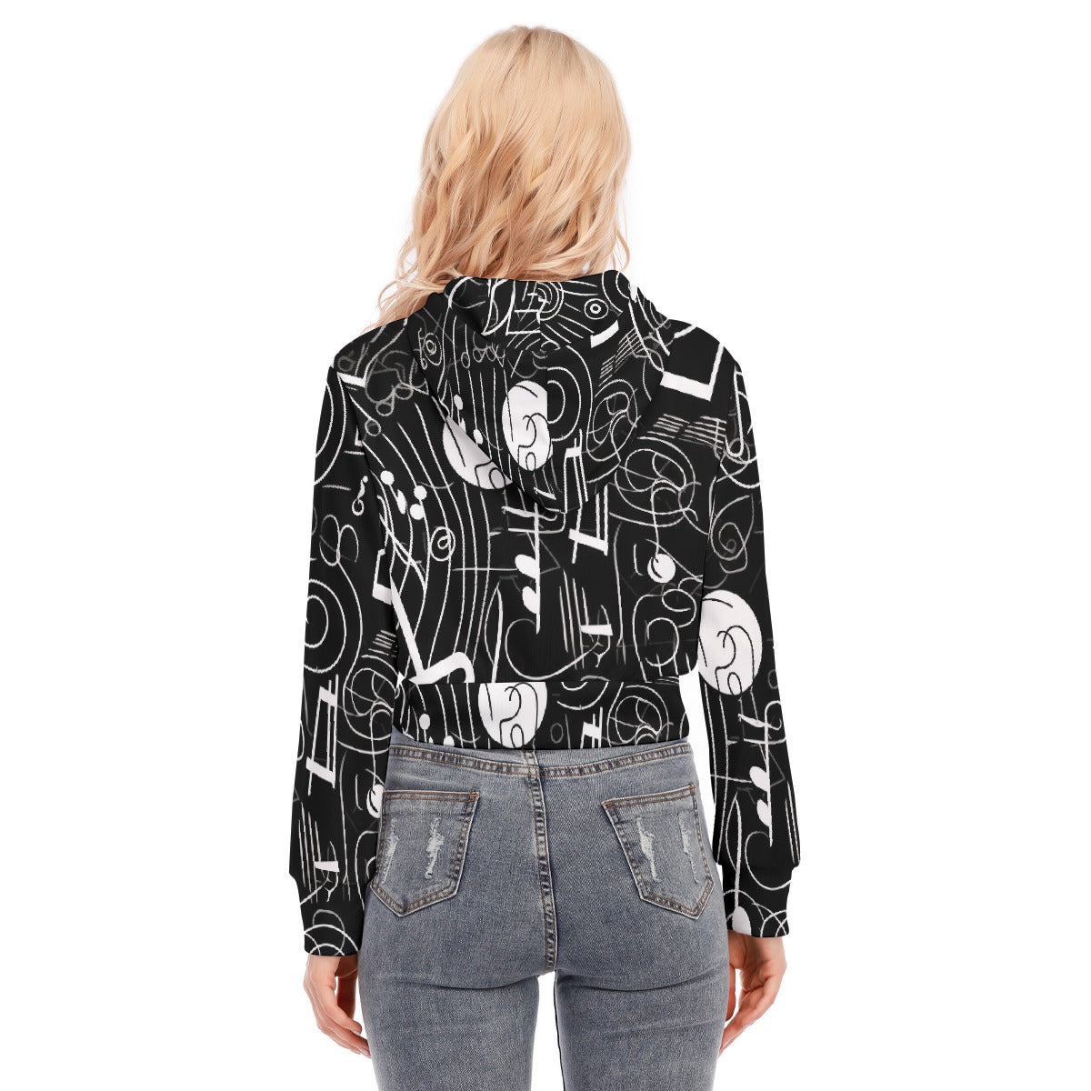 All-Over Print Women's Crop Top Hoodie With Zipper Closure