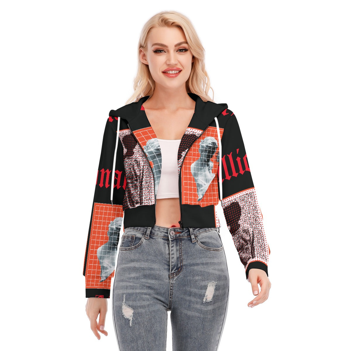 All-Over Print Women's Crop Top Hoodie With Zipper Closure