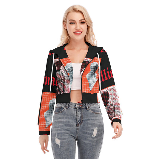 All-Over Print Women's Crop Top Hoodie With Zipper Closure