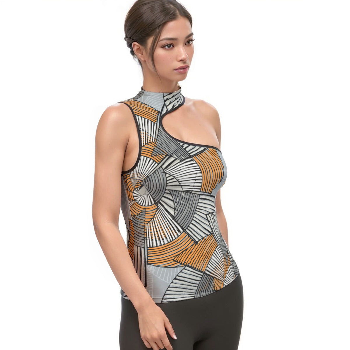 All-Over Print Women's Halter Sleeveless Asymmetrical Tank Top