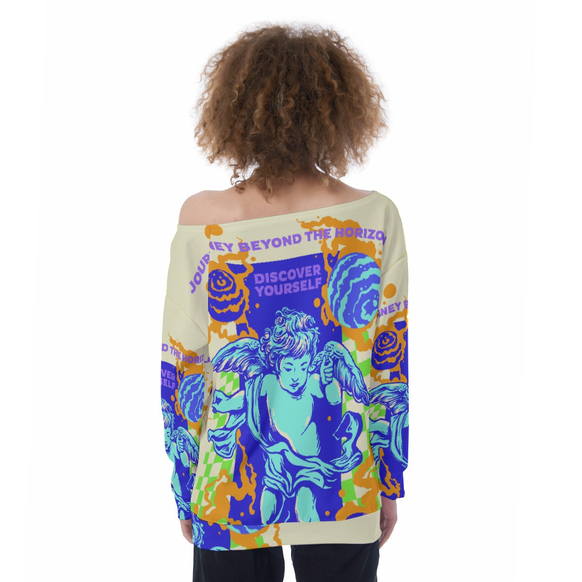 All-Over Print Oversized Women's Off-Shoulder Sweatshirt