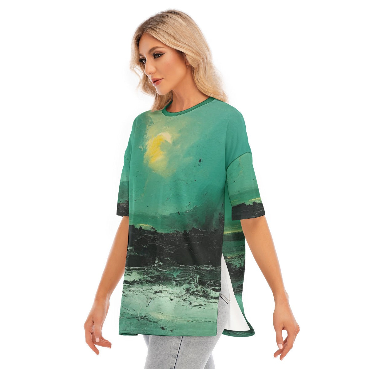 All-Over Print Women's Short Sleeves T-shirt With Hem Split