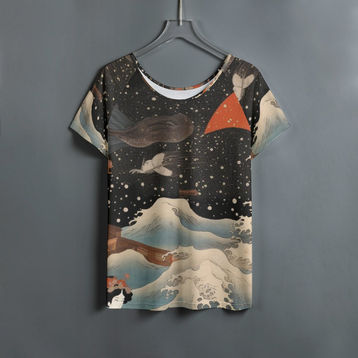 All-Over Print Women's Round Neck T-shirt With Raglan Sleeve