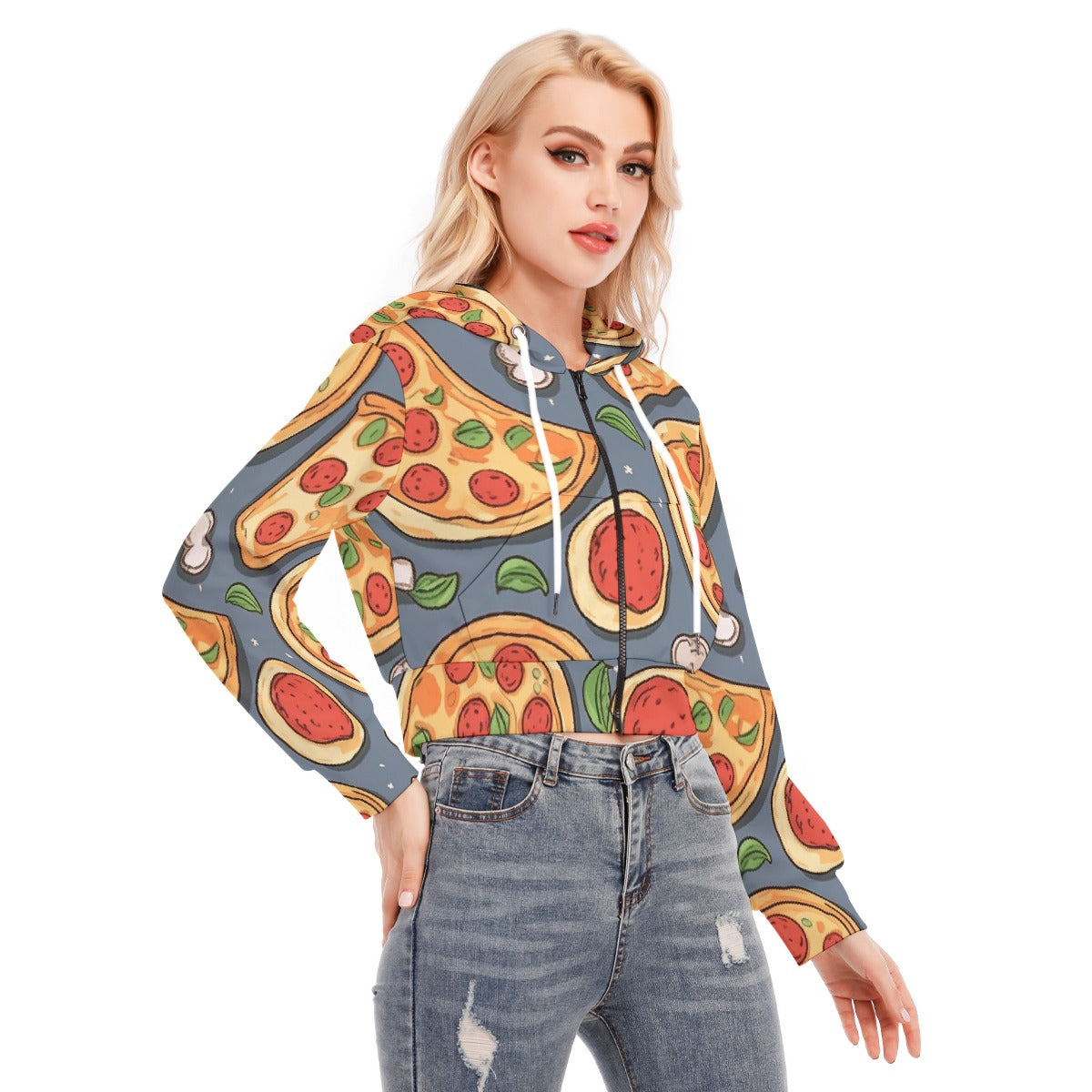 All-Over Print Women's Crop Top Hoodie With Zipper Closure