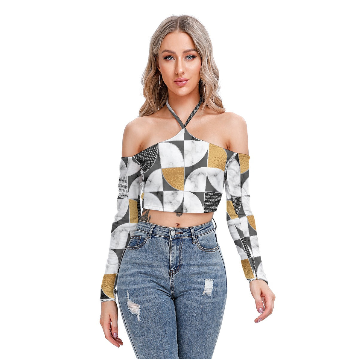 All-Over Print Women's Halter Lace-up Top