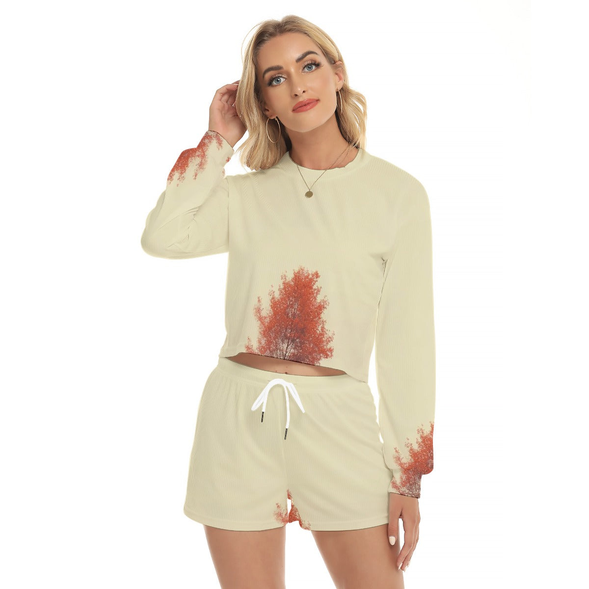 All-Over Print Women's Short Sweatshirt And Pants Suit