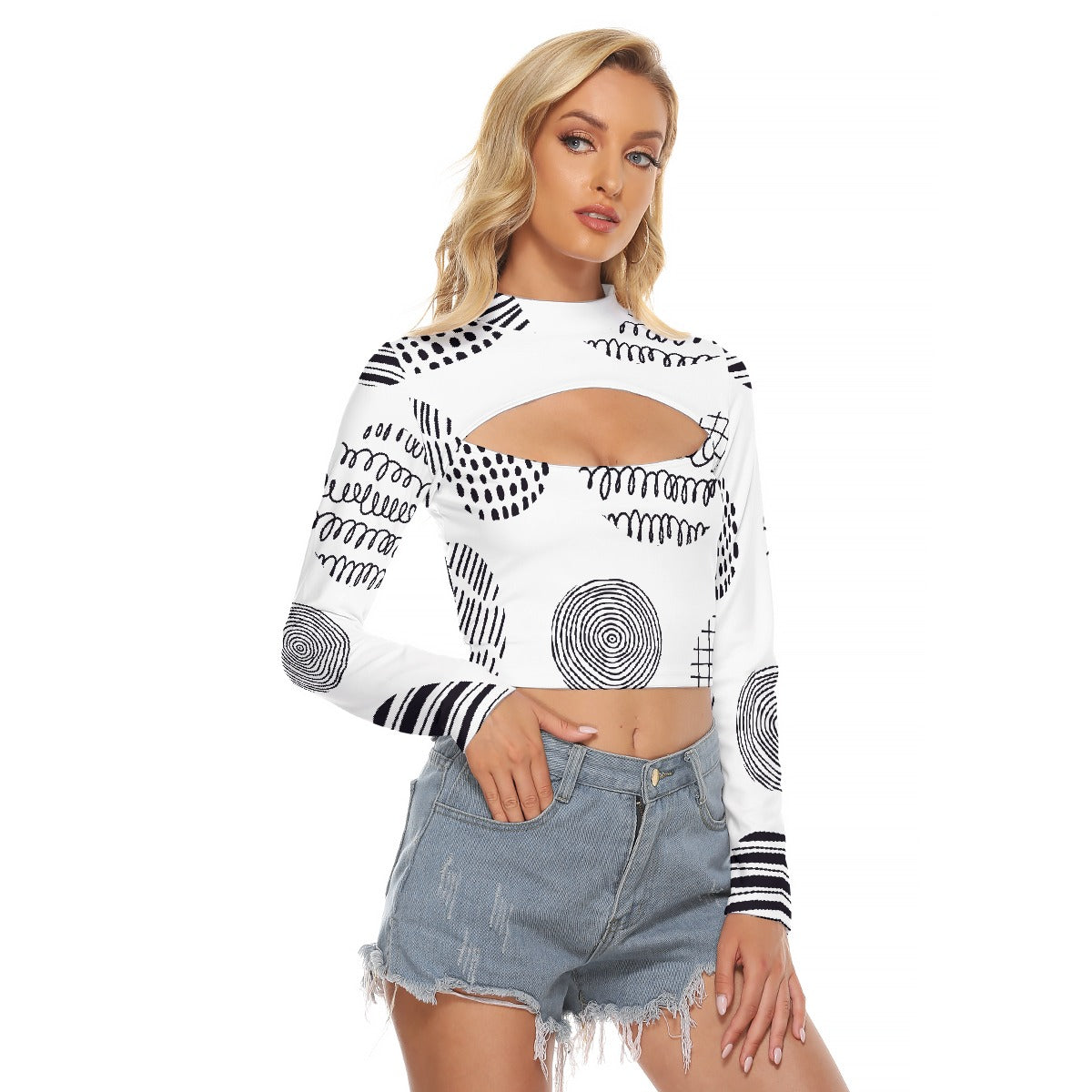All-Over Print Women's Hollow Chest Keyhole Tight Crop Top
