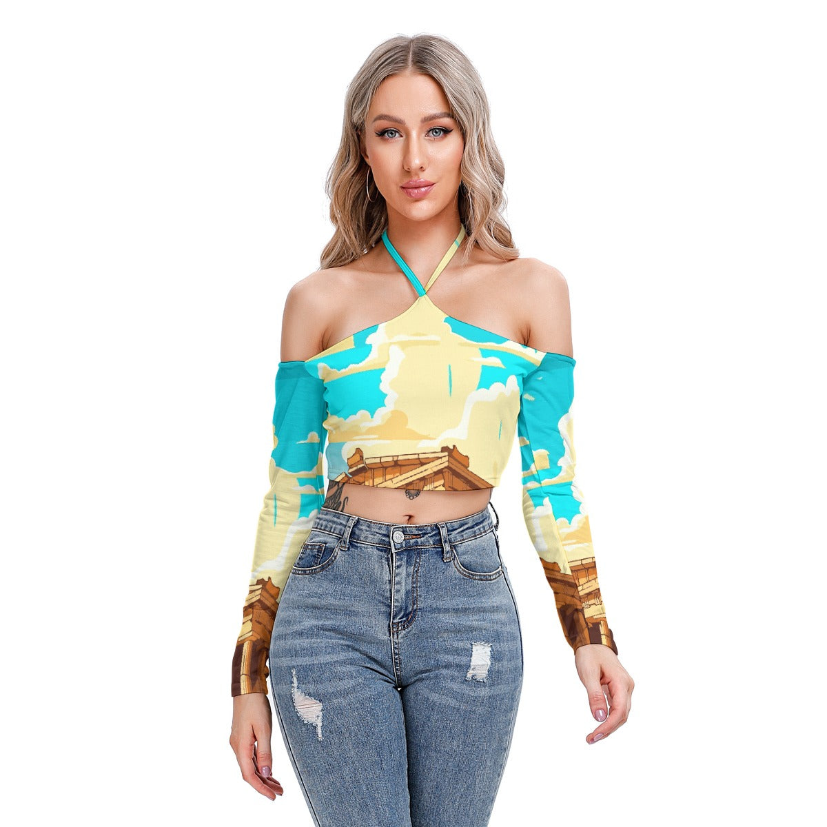 All-Over Print Women's Halter Lace-up Top